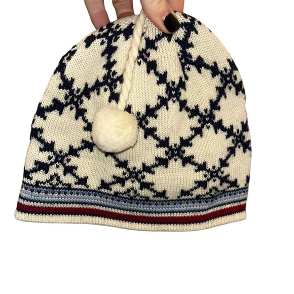 igloos fabulously rich FAIR ISLE black cream sweater knit winter pom pom hat - Picture 1 of 5